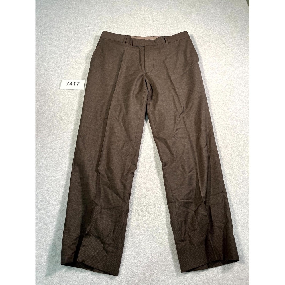 Hugo Boss Jeffrey Dress Pants Mens 36R Brown Houndstooth Straight‎ Leg Formal